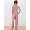 cheibear Women's Short Sleeve Top with Long Pants Modal Casual 2 Piece Loungewear Set - 3 of 4
