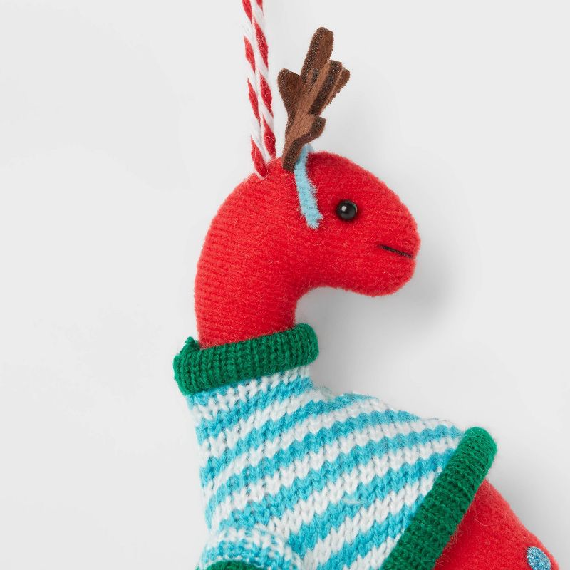Fabric Brontosaurus with Antlers and Striped Sweater Christmas Tree Ornament Red/Blue - Wondershop&#8482;, 3 of 4