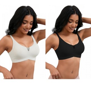 INSPIRE CHIC 2 Pcs Women's Mesh Wirefree Adjustable Straps Padded Comfortable Push Up Bras - 1 of 4