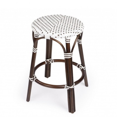 HomeRoots 24" Dark Brown White and Brown Rattan Backless Counter Height Bar Chair