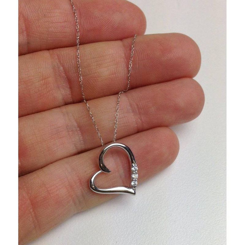 Pompeii3 Diamond Heart Pendant Necklace 3-Stone 10K White Gold, 3 of 5