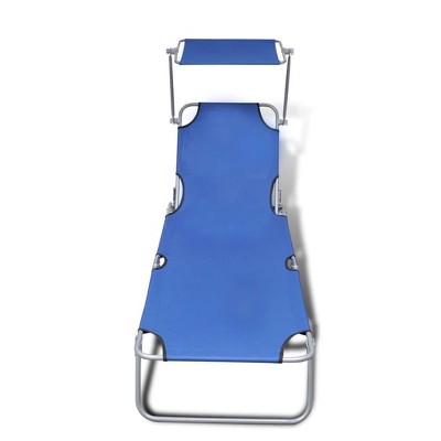 Blue Folding Sun Lounger with Adjustable Canopy and Steel Frame