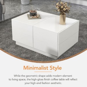 Extendable Rectangular Cocktail Table with 4 Drawers, Hidden Storage & Sliding UV High-Gloss Top， - 1 of 4