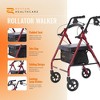 Rhythm Healthcare Royal Aluminum Rollator Lightweight 4 Wheel Walker Seat, Red - 2 of 4