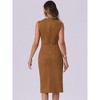INSPIRE CHIC Women's Faux Suede Sleeveless Crewneck Split Hem Work Sheath Dress - 3 of 4