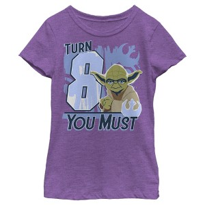 Girl's Star Wars Yoda Turn 8 You Must Rebel Logo Portrait T-Shirt - 1 of 3