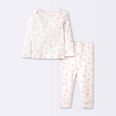 Baby Girls' Basic Wide Ribbed Top & Bottom Set - Cloud Island™ Cream 6-9m :  Target