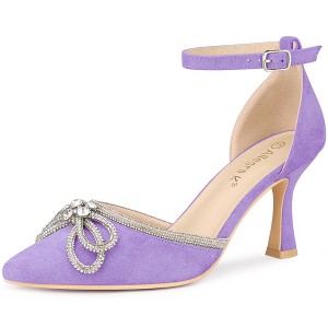Allegra K Women's Rhinestones Bow Ankle Buckle Strap Stiletto Heel Pumps - 1 of 4