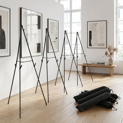 Metal Easel Stand Set with Adjustable Display Height for Weddings and Art Exhibits, Black, 6-Piece