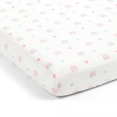 Lush Décor Llama Love Rainbow Soft MicroPlush Fitted Crib Sheet - Pink