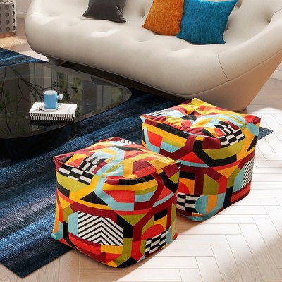 Colorpop Multicolored Embroidered Oversized Pouf Ottoman
