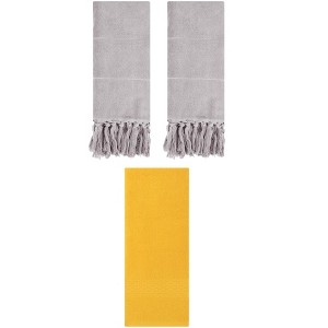 REGALWOVEN 3 Packs Solid Textured and Tassels Soft Absorbent Bathroom Hand Towel for Home Decor - 1 of 4