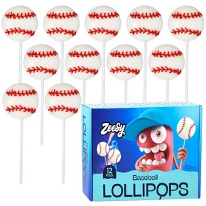 Zeesy Baseball Lollipops – 12 Pack – Individually Wrapped Candy Suckers for Baseball Party Favors, Birthdays & Sports-Themed Events - 1 of 3