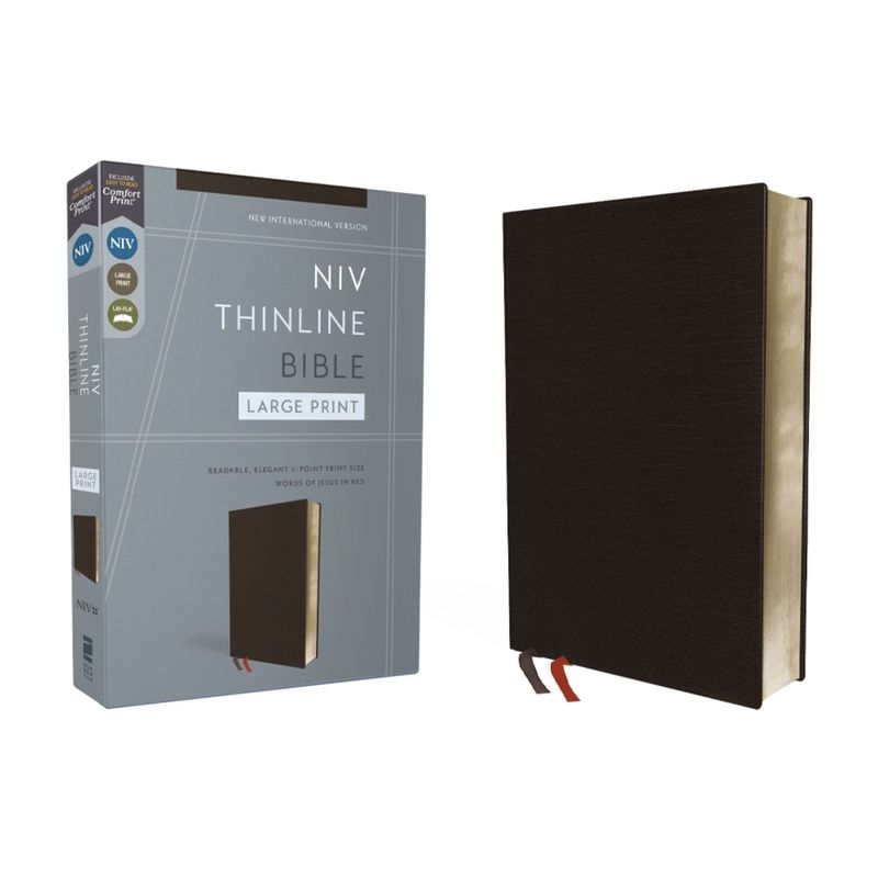 NIV, Thinline Bible, Large Print, Bonded Leather, Black, Red Letter Edition - by  Zondervan (Leather Bound), 1 of 2