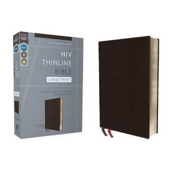 NIV, Thinline Bible, Large Print, Bonded Leather, Black, Red Letter Edition - by  Zondervan (Leather Bound)