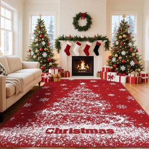 TackView Christmas Rug, Washable Rugs Holiday Christmas Tree Print Throw Carpet, Stain-Resistant Xmas Rugs for Entryway Kitchen - 1 of 4