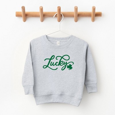 The Juniper Shop Cursive Lucky Clover Toddler Graphic Sweatshirt