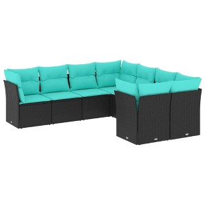 vidaXL 8 Piece Patio Sofa Set with Cushions - Black and Blue - 1 of 4