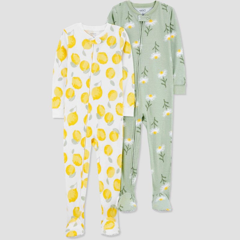 Carter&#39;s Just One You&#174; Toddler Girls&#39; Lemon &#38; Floral Printed Footed Pajamas - Green/Yellow, 1 of 5