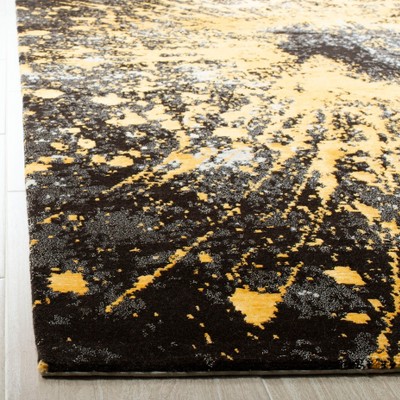 Gold and Black Hand-Knotted Geometric Wool Rug 8' x 10'