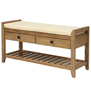 Entryway Storage Bench with Cushioned Seat Shoe Rack with 2 Drawers and Storage Shelf,Shoe Rack with Cushioned Seat and Drawers - 1 of 4