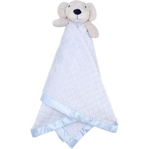 EVERYDAY KIDS Large Lovey Baby Security Blanket Sweet Dog Stuffed Animal on 30”  Blue Snuggle Baby Blanket; Fluffy Fleece with Attached Plush Toy - 1 of 4