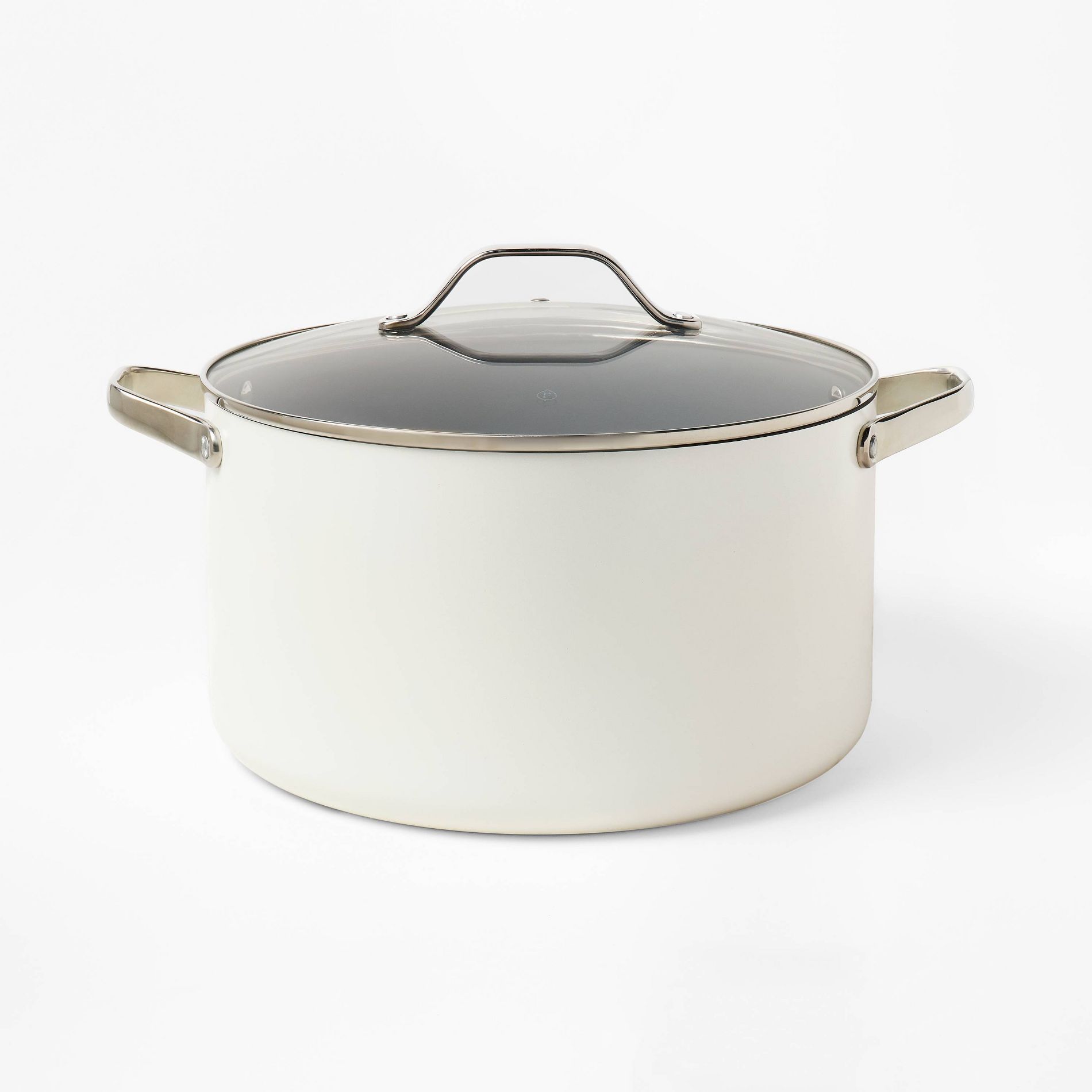 12qt Nonstick Ceramic Coated Aluminum Wide Stock Pot Cream - Figmint™