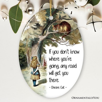 Getting Lost Cheshire Cat Quote Christmas Ornament, Vintage Alice's Adventures in Wonderland Tree Decor