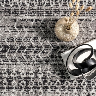 Nova Striped Dark Gray Synthetic 32" Reversible Runner Rug