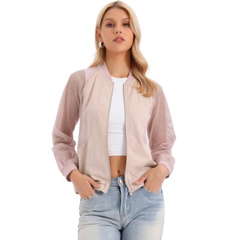 Женские куртки INSPIRE CHIC Women's Mesh Zip Up Long Sleeve Sheer Lightweight Track Jackets with Pockets X-Small Pink