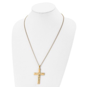 Chisel Stainless Steel Polished Yellow IP-plated Crucifix Pendant on a 24" Curb Chain Necklace - 1 of 2