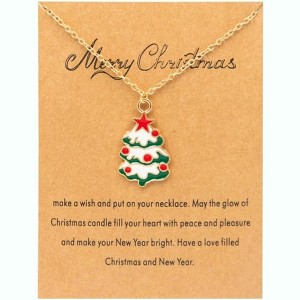 Christmas Pendant Necklace for Women, Enamel Holiday Charms with Greeting Card - 1 of 4