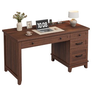 53.5" Executive Desk with Power Outlet, Home Office Desk with Drawers, Wooden Work Desk with File Cabinet, Computer Desk for Work - 1 of 4