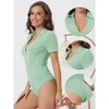 Allegra K Women's Ribbed Lapel Deep V-neck Short Sleeves Stretchy Briefs Bodysuit - 3 of 4