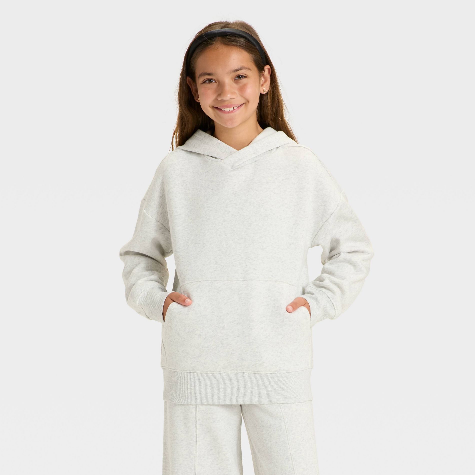 Girls' Oversized Fleece Hoodie Sweatshirt - art class™ Gray L
