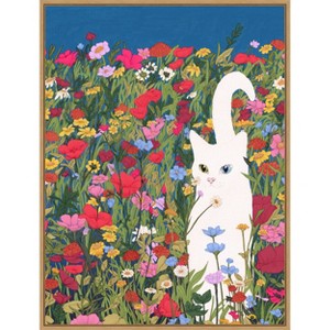 Amanti Art White Cat in the Wildflowers by Ec Mazur Framed Canvas Wall Art - 1 of 4