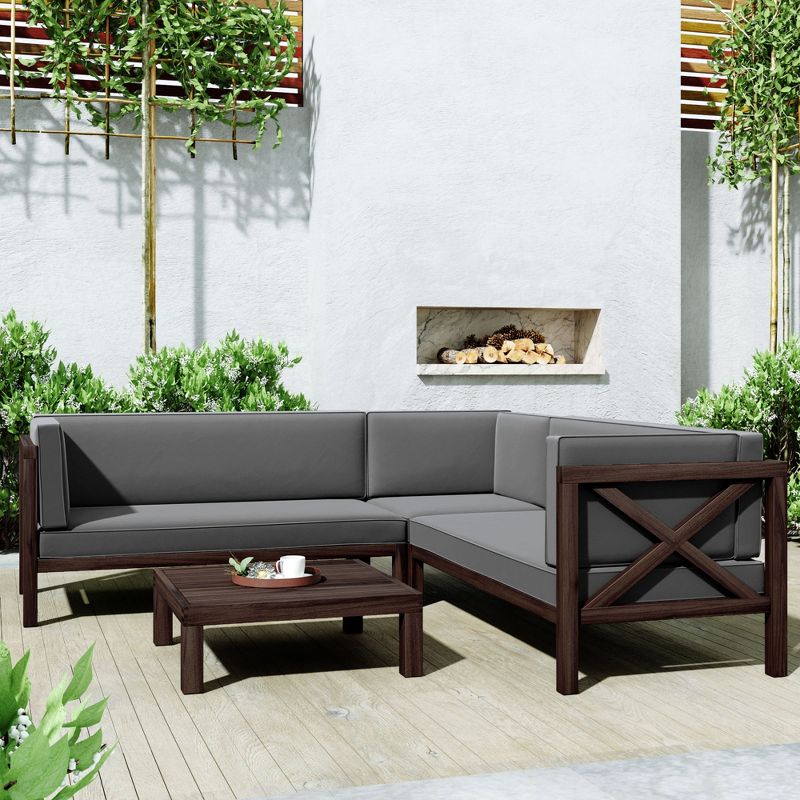 Outdoor Wooden Patio 4-Piece Sectional Sofa Set With Cushions And Table - ModernLuxe, 3 of 14