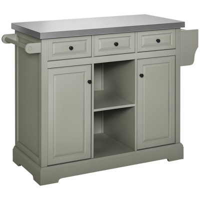 Rolling Kitchen Island with Storage, Kitchen Cart with Stainless Steel Top, Spice Rack & Drawers
