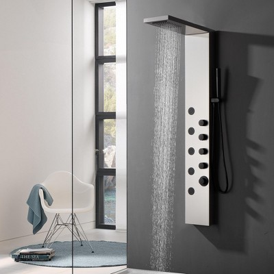 Brushed Nickel 5-Jet Rainfall Shower Panel System with Handheld Wand