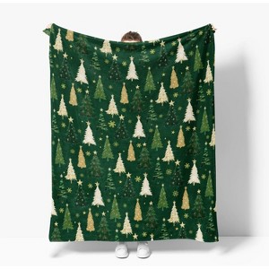 Lomsoe Green Christmas Pine Tree & Star Print Flannel Blanket - All Seasons Soft and Warm Throw Blanket for Napping, Camping, Travel, Office - 1 of 4