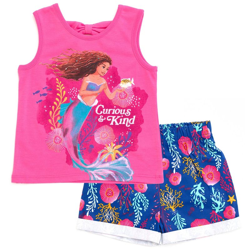 Disney Princess Ariel Girls Tank Top and Active Retro Dolphin Shorts Toddler to Big Kid, 1 of 8