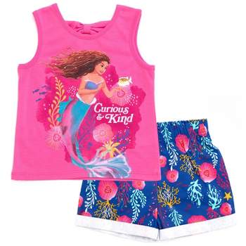 Disney Princess Ariel Girls Tank Top and Active Retro Dolphin Shorts Toddler to Big Kid