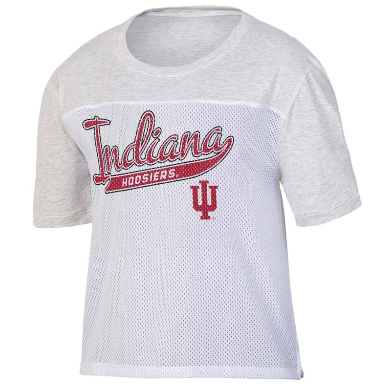 NCAA Indiana Hoosiers Women&#39;s White Mesh Yoke T-Shirt, 1 of 4