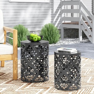 Osparple Round Outdoor Side Table with Durable Frame,Metal Patio End Tables for Backyard,Pool,Indoor Companion,Durable and Rustproof,2PC - 1 of 4