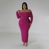 Slickblue Women's Plus Size Off-Shoulder Stretch Dress - Long Sleeve Bodycon in Bold Color and Size Options - 2 of 4
