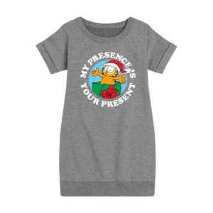 - Garfield - My Presence Is Your Present Graphic Short Sleeve Fleece Dress - 1 of 4