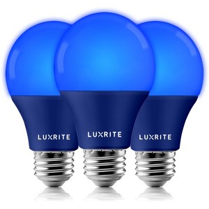 Luxrite A19 LED Blue Light Bulb, 60W Equivalent, Non-Dimmable, UL Listed, Indoor Outdoor, Porch, Christmas, Decoration, E26 Standard Base 3 Pack - 1 of 4