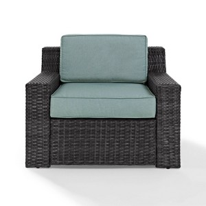 Beaufort Outdoor Steel Arm Chair Mist/Brown - Crosley: Woven Resin Wicker, Powder-Coated Frame, UV & Weather-Resistant - 1 of 4