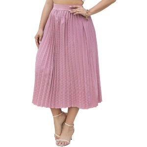Clearlove Plus Size Pleated Skirt Women's Elastic Waist Boho  Midi Skirts with Pockets - 1 of 4