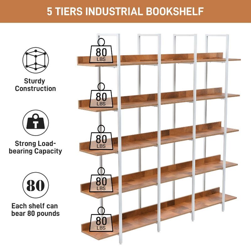 5 Tier Bookcase Home Office Open Bookshelf, Vintage Industrial Style Shelf Wood and Metal Etagere Bookshelves for Home Decor Display-The Pop Home, 4 of 12